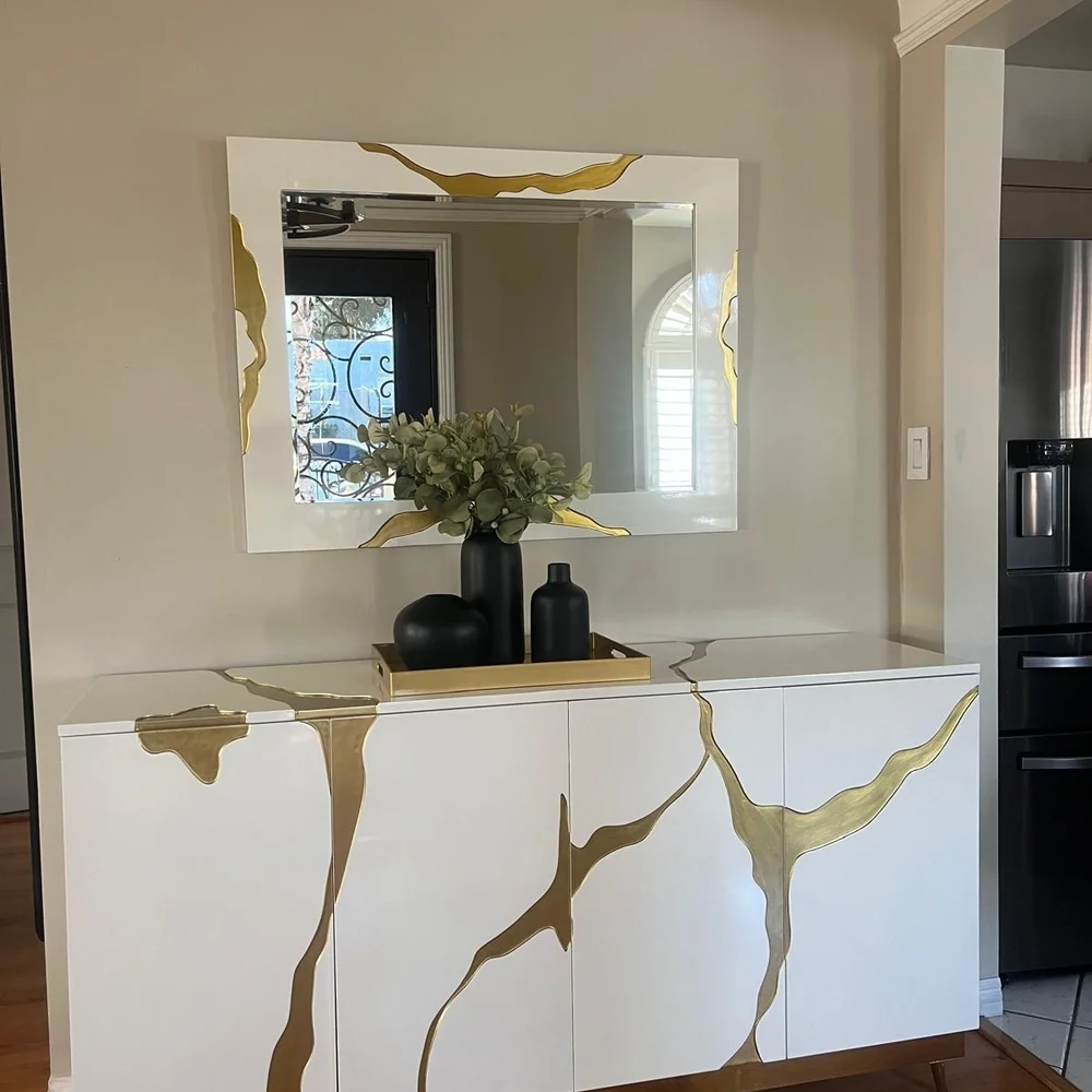 White and Gold Decorative Wall Mirror - Modern Accent
